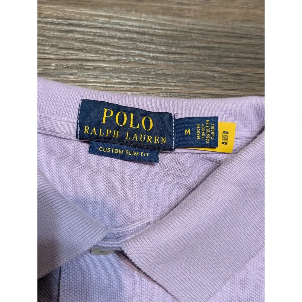 Polo Ralph Lauren Mens Custom Slim Fit Pique Polo Shirt Lavender Purple Medium